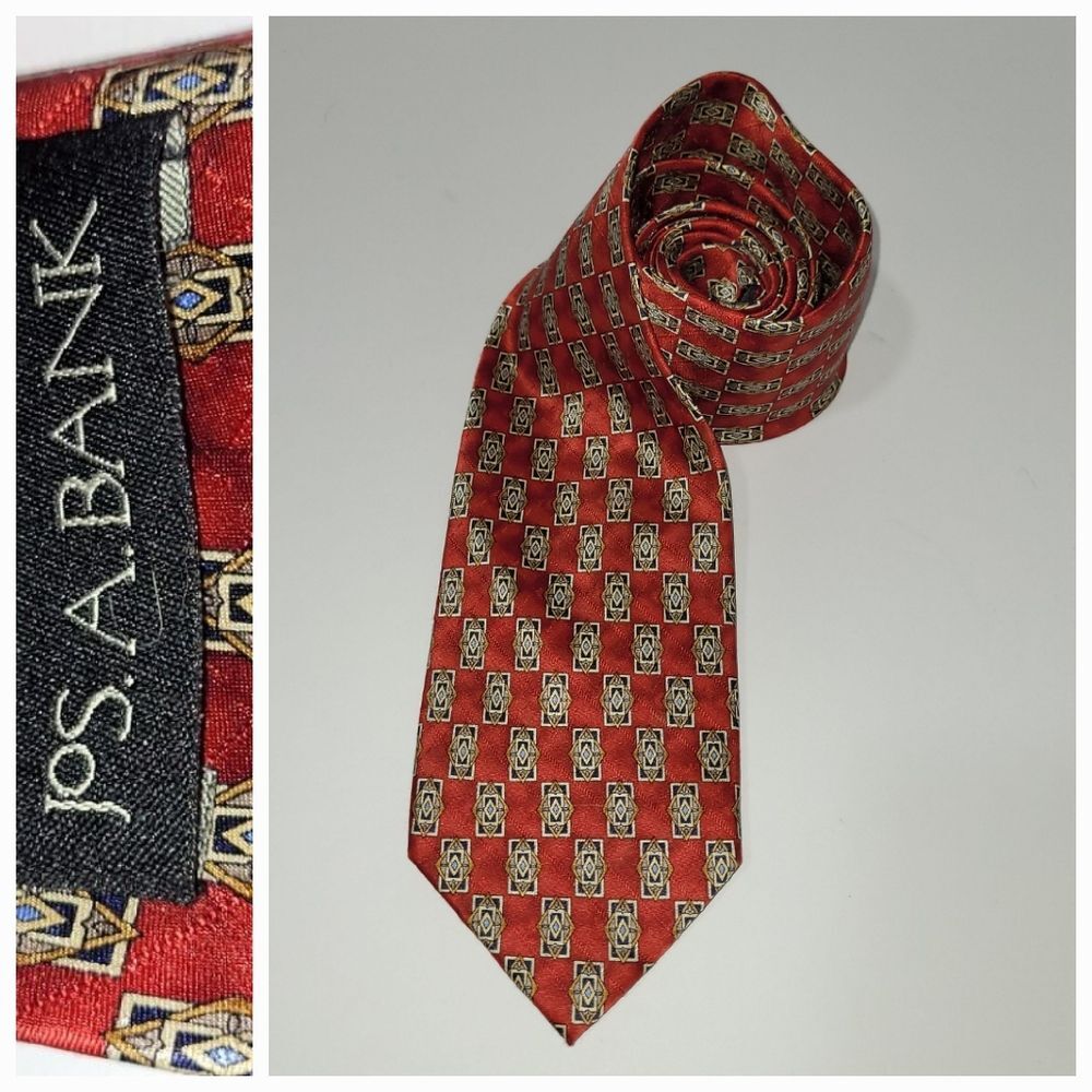 Jos. A. Bank 100% Silk Geometric Red Men's Tie
